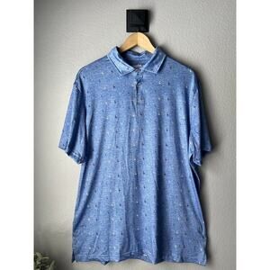 Tailorbyrd Golf Polo Shirt Mens Large Blue Flamingos All Over Print AOP Stretch